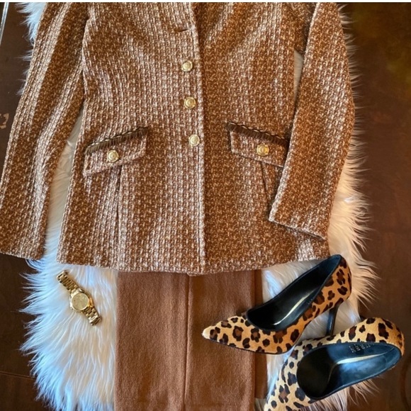 St John Couture Brown Tweed Knit Jacket & Pants Suit 2 Piece Set size 2 Mint - Picture 3 of 4